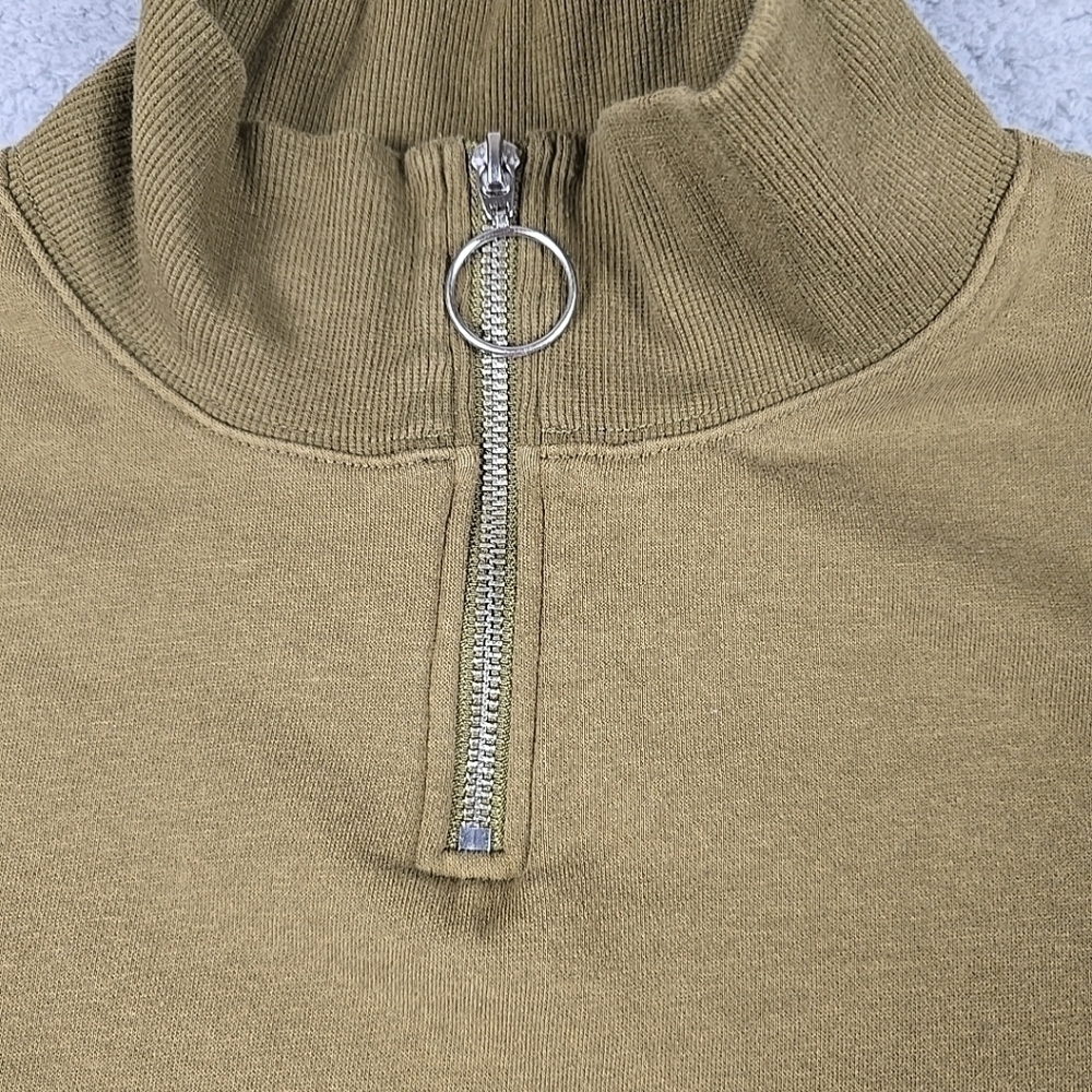 Divided Top Womens Green 1/4 Zip Long Sleeve Cropped Sweatshirt Soft Fleece Sz S - Picture 3 of 9
